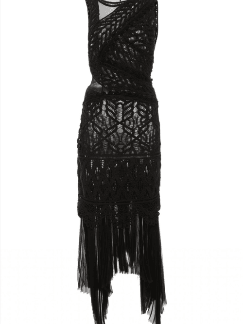 Macrame Knit Asymmetric Dress Black Size 8 photo 2