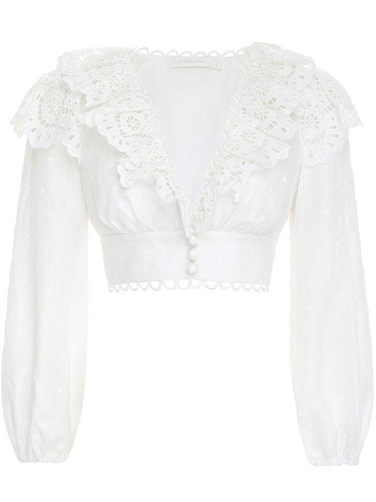 Zimmermann Bellitude Scallop Crop Top and Shorts Set Ivory Size 8 photo 4