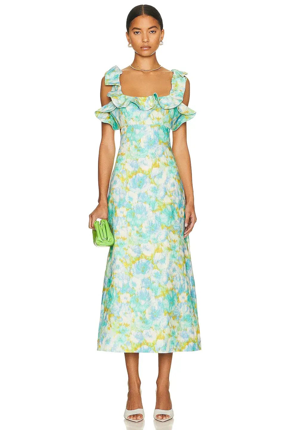 Zimmermann The High Tide Frilled Midi in Aqua Ikat Floral Size 1 /Au 10 photo 5