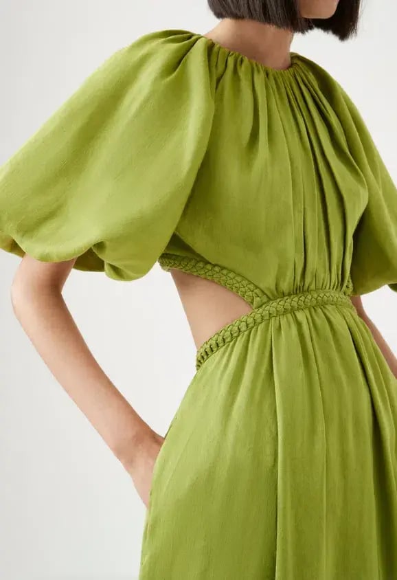 Aje Capucine Puff Sleeve Midi Dress Green Size 8 photo 2