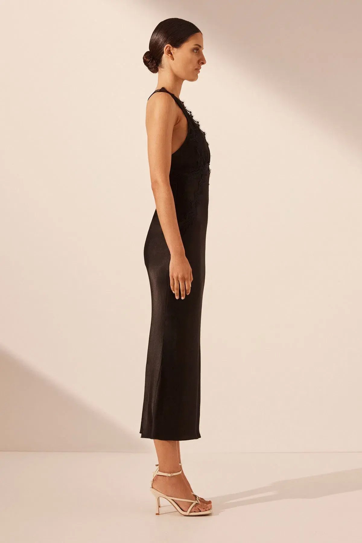 Shona Joy Lace Cross Back Midi Dress Black Size 8 photo 2