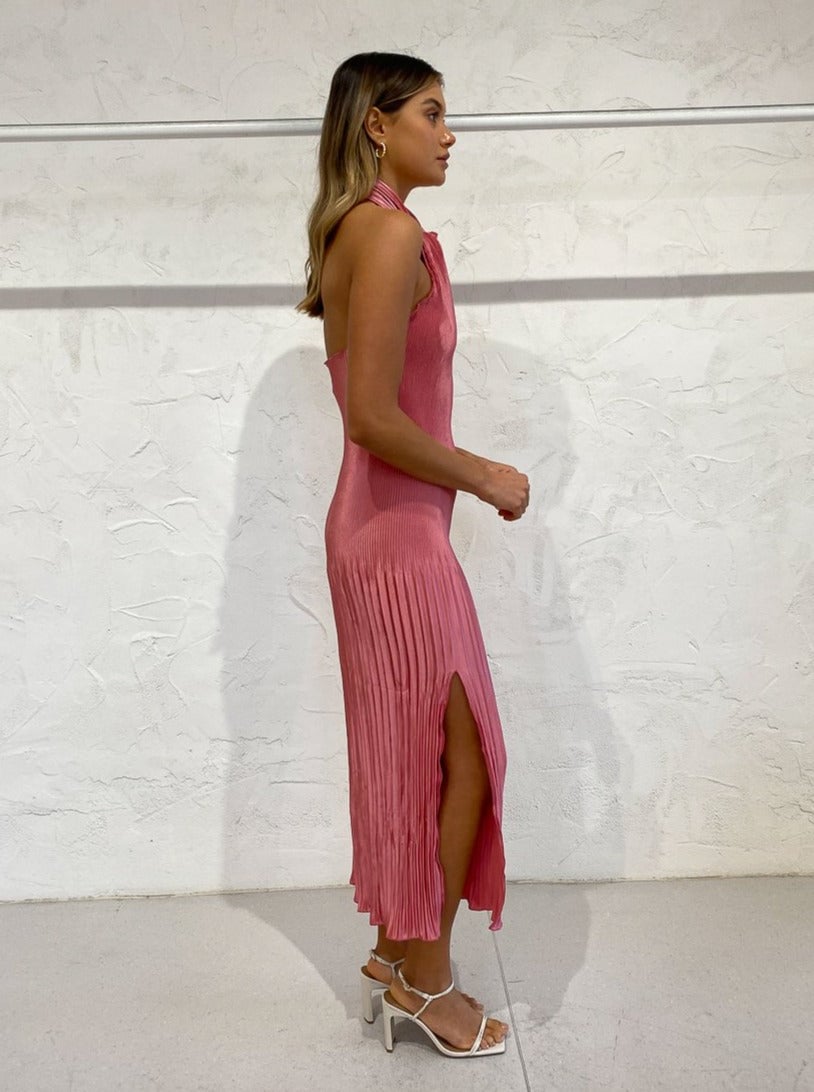 L’IDEE SOIREE PLEATED HALTER DRESS IN DUSTY ROSE photo 7