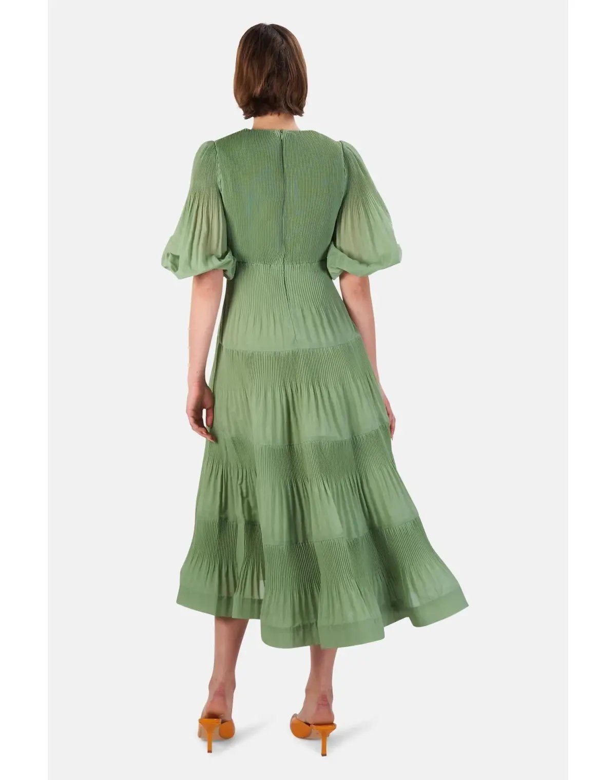 Zimmerman Pleated Balloon Sleeve Tiered Dress In Fern Size 2 / AU 12 photo 2