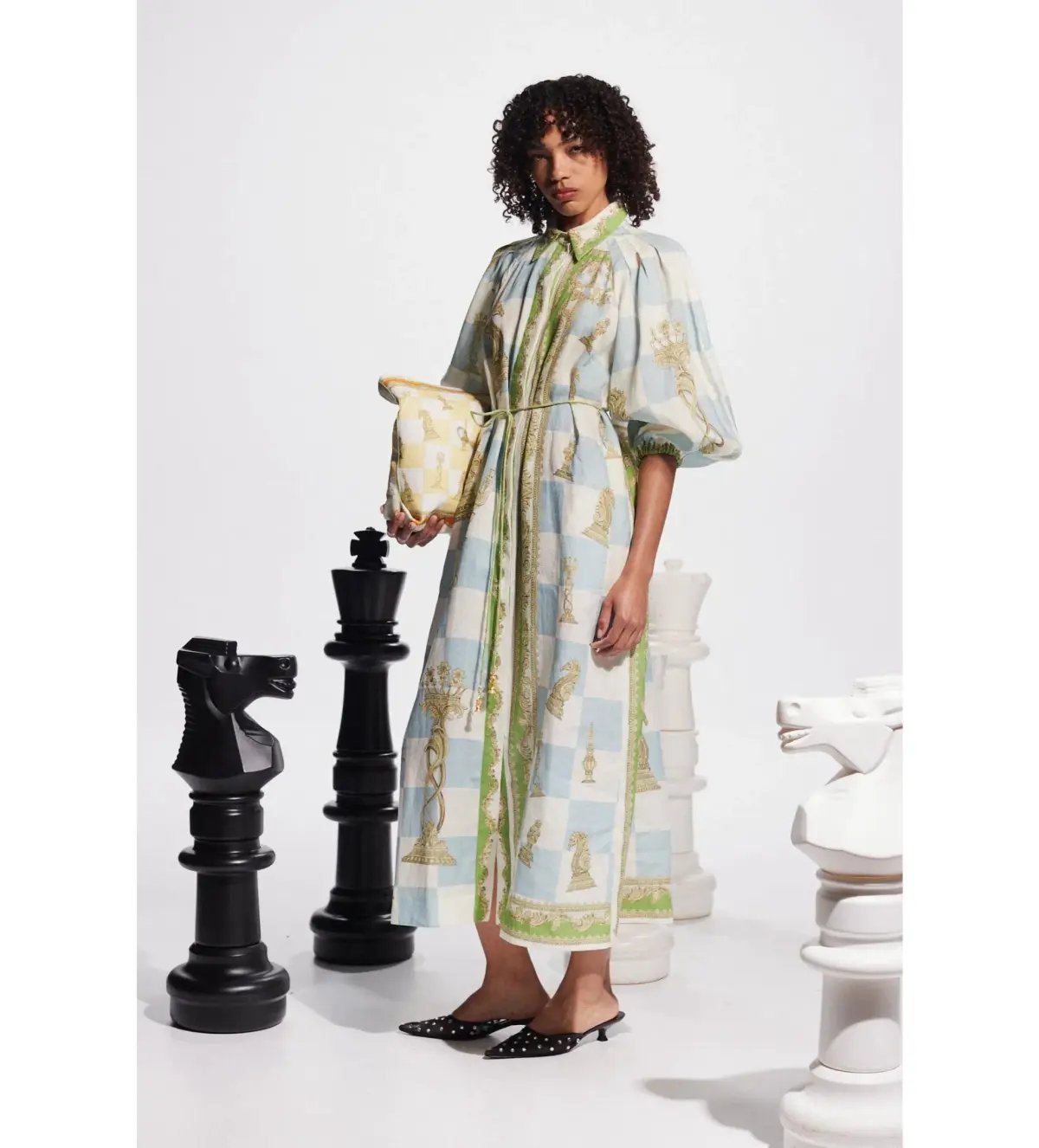 Alemais Checkmate Linen Midi Shirtdress Multi Print Size AU 16 photo 3