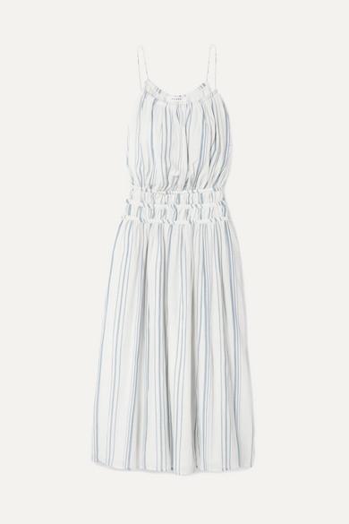 Frame Shirred Striped Cotton Voile Midi Dress Print Size 6 photo 4