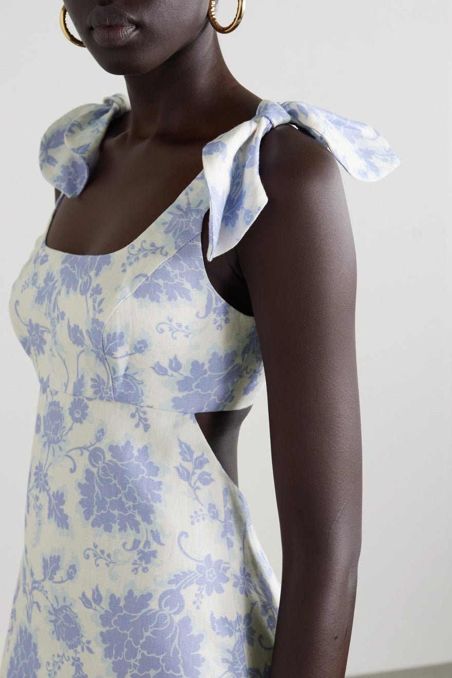 Zimmermann Postcard Tie Shoulder Midi Dress - Blue Tonal Floral photo 4