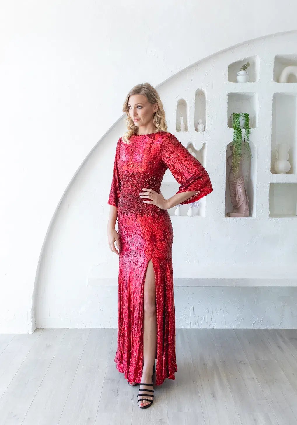Rachel Gilbert Capella Sequin Gown Red Size AU 8 photo 3