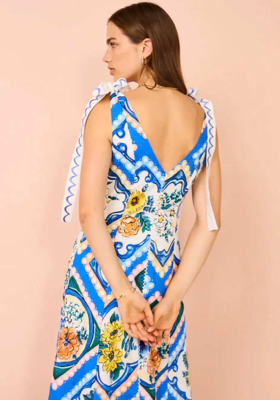 By Nicola Adocia Tie Shoulder Maxi Dress Azure Blue Floral Size 10 photo 6
