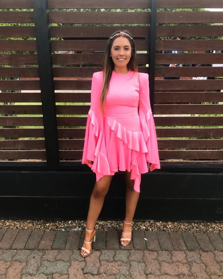Alex Perry Ridgley Satin Crepe Long Sleeve Ruffle Mini in Pink Size 8 photo 2