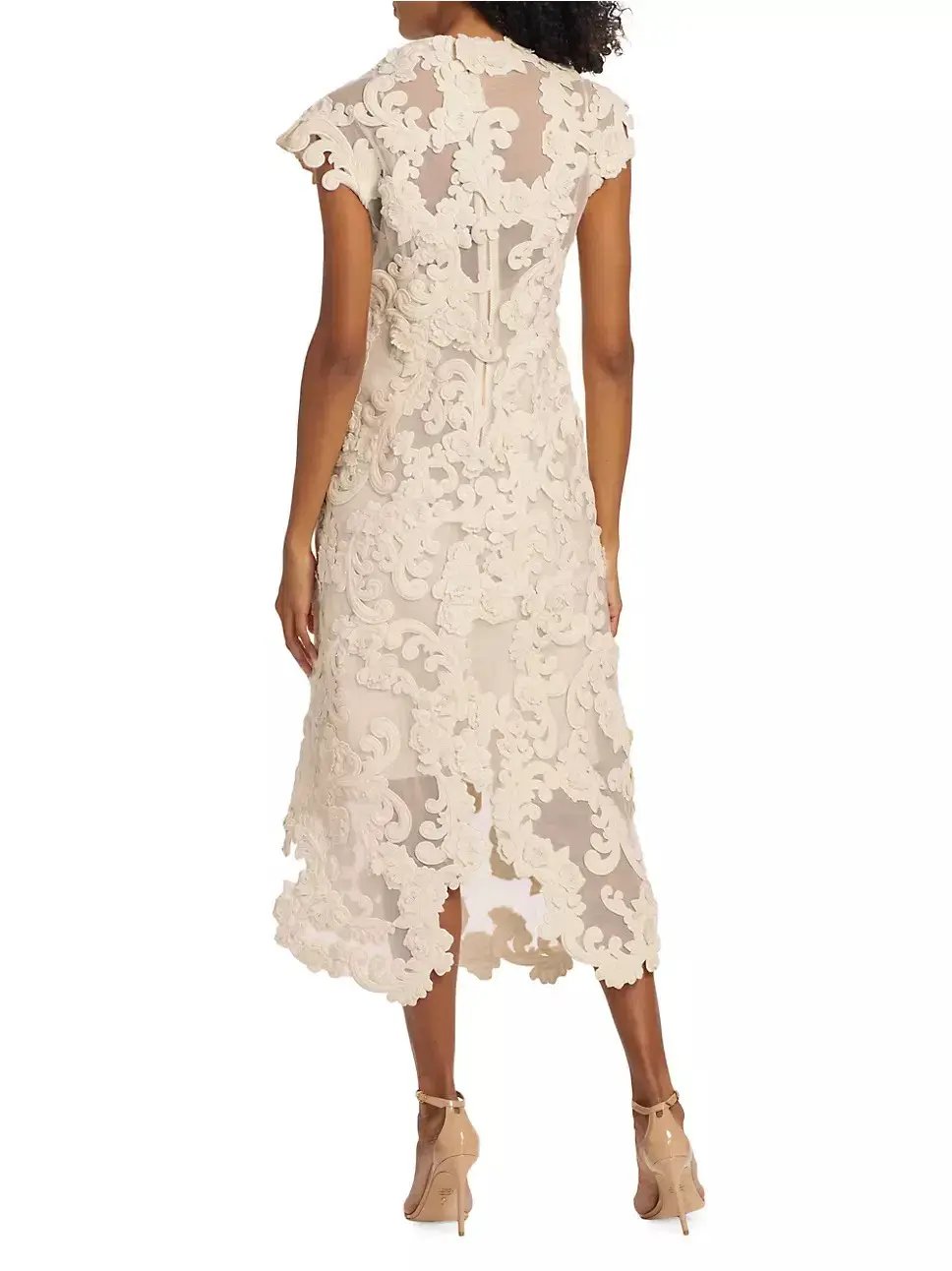 Zimmermann Sensory Motif Embroidered Velvet Appliquéd Midi Dress Macadamia Size 0 / AU 8 photo 3