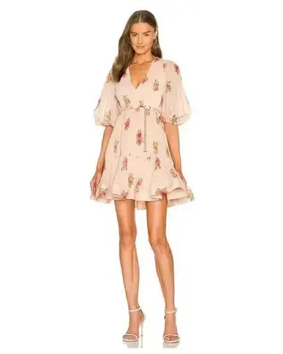 Zimmermann Pleated Mini Dress Blush Floral Size 1 photo 2