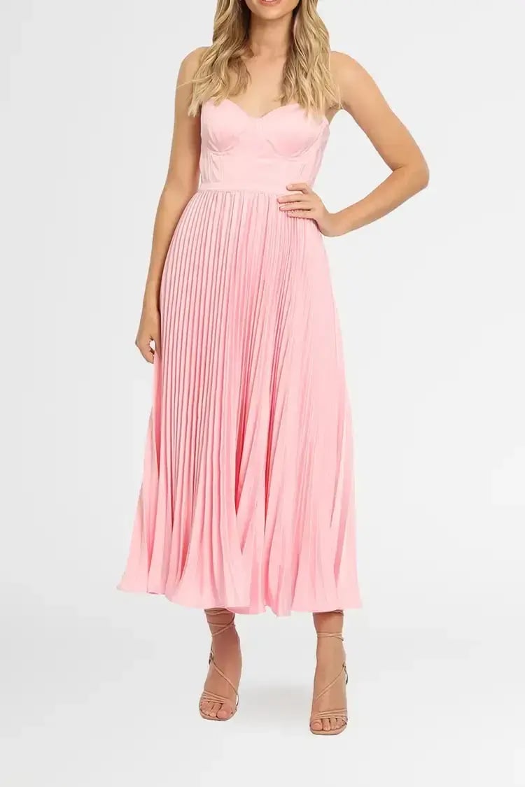 Elle Zeitoune Strapless Bustier Midi Dress in Pink Size 14 photo 2