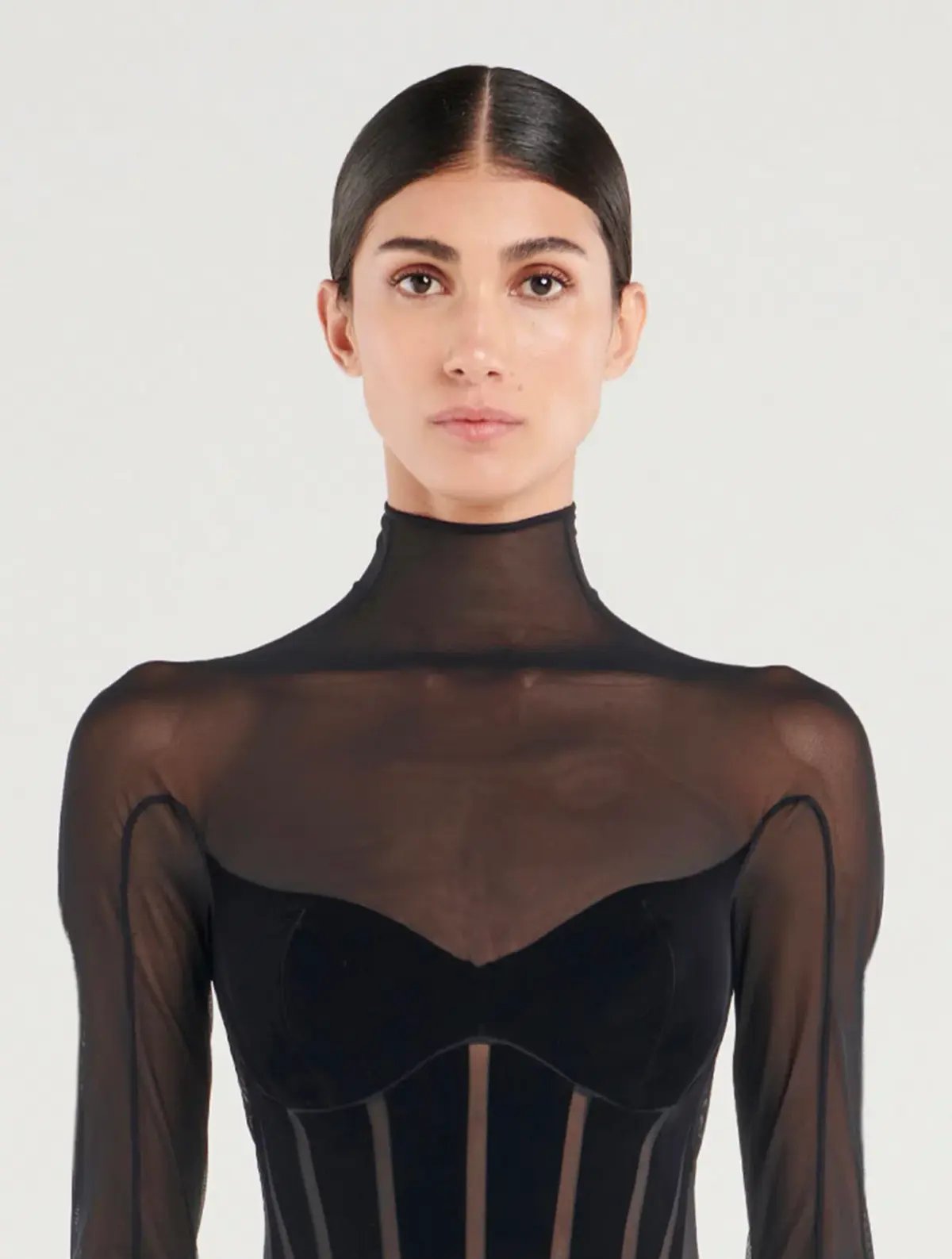 Mugler Wolford Mesh-paneled Mini Dress Black Size 6 photo 3