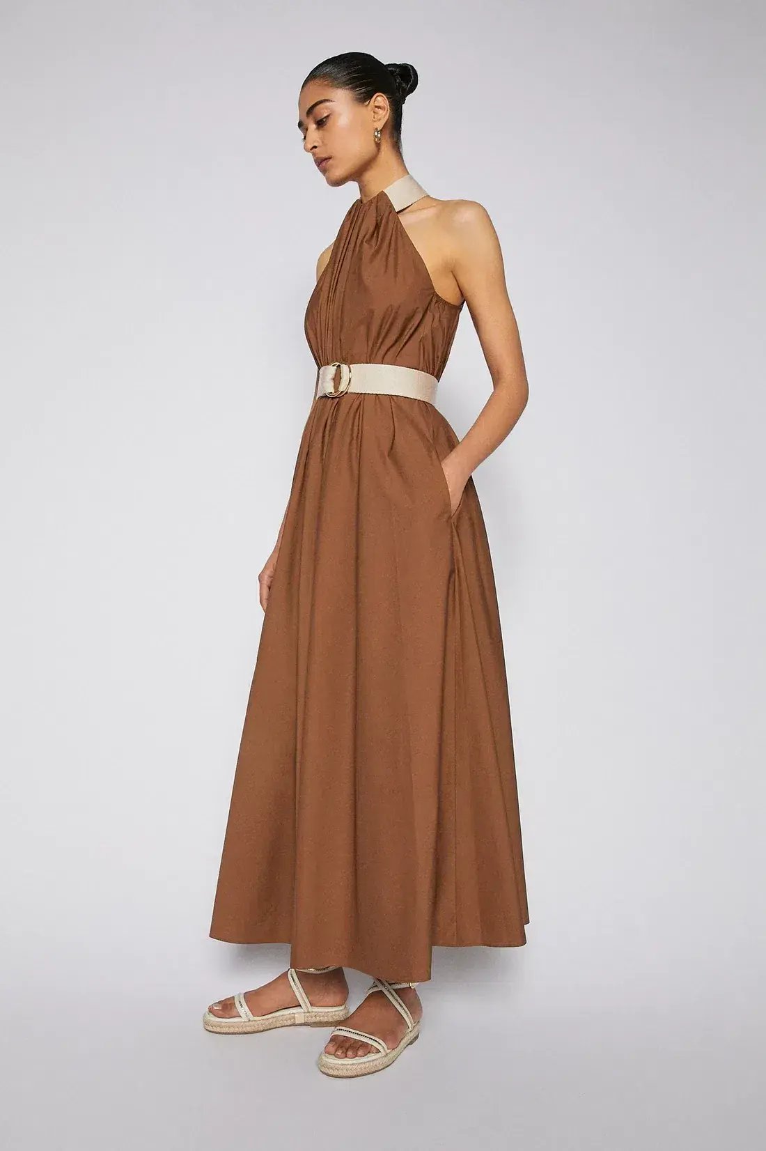 Scanlan Theodore Cotton Strapping Dress Coconut Brown Size 8 photo 2
