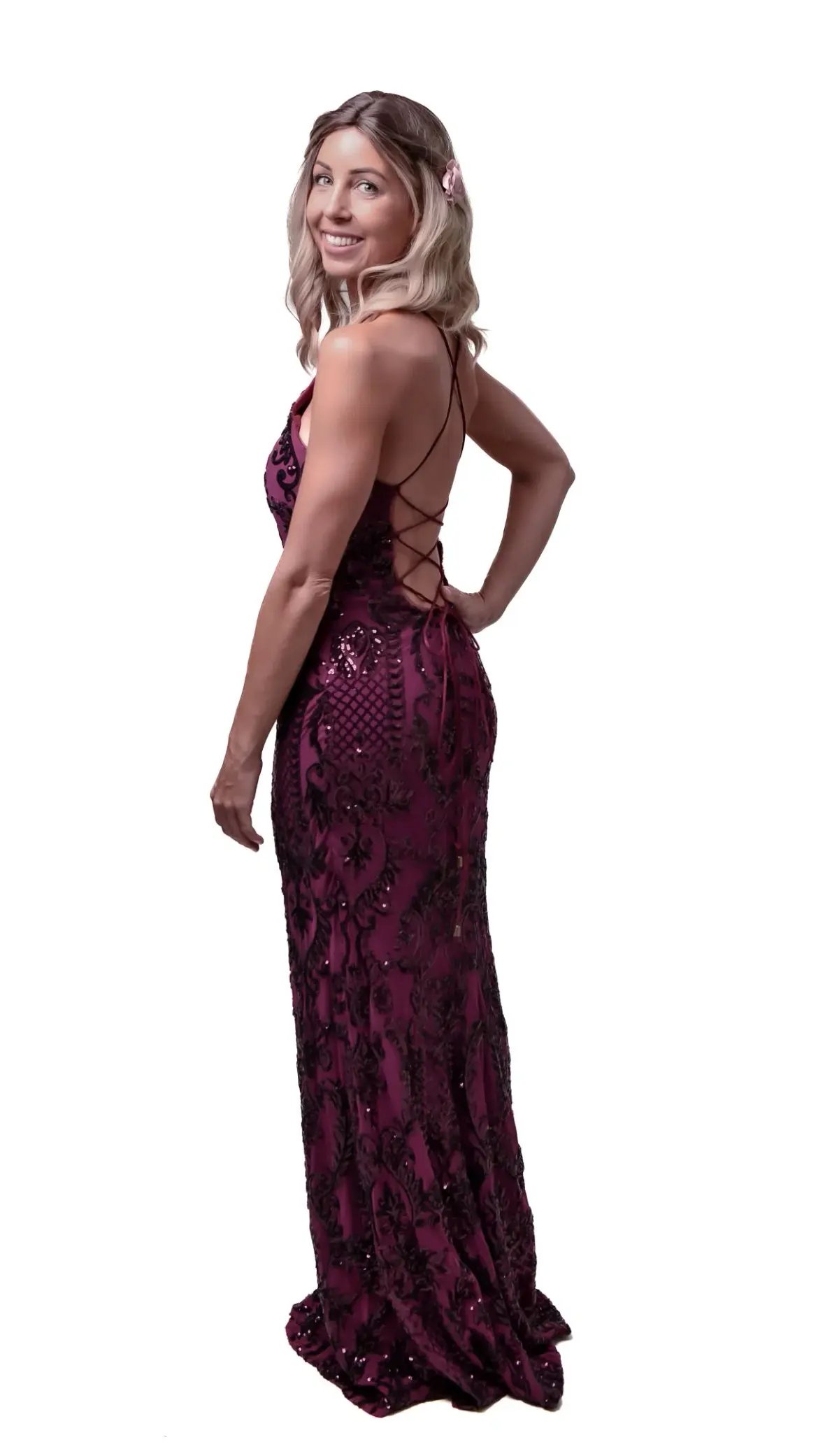 Bariano High Neck Maxi Dress Burgundy Size 8 photo 5