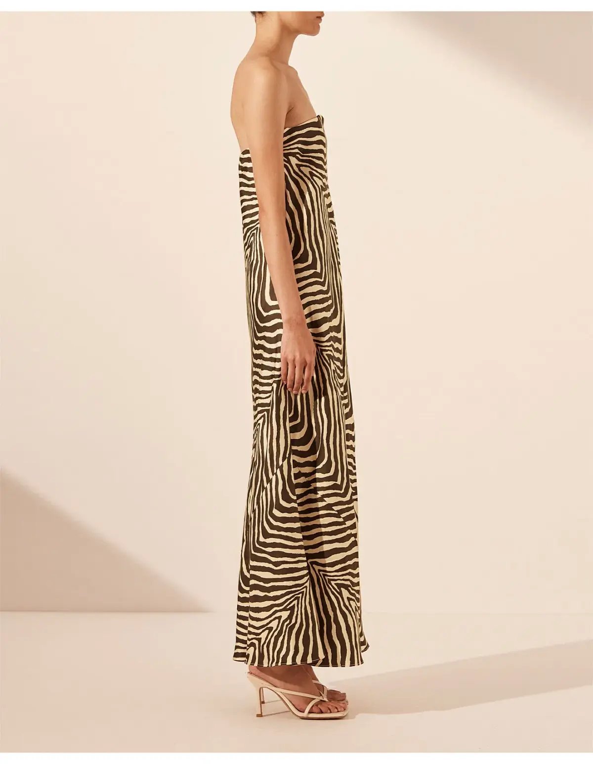 Shona Joy Sana Zebra Silk Strapless Bias Maxi Dress Bone/Chocolate Size 10 photo 4
