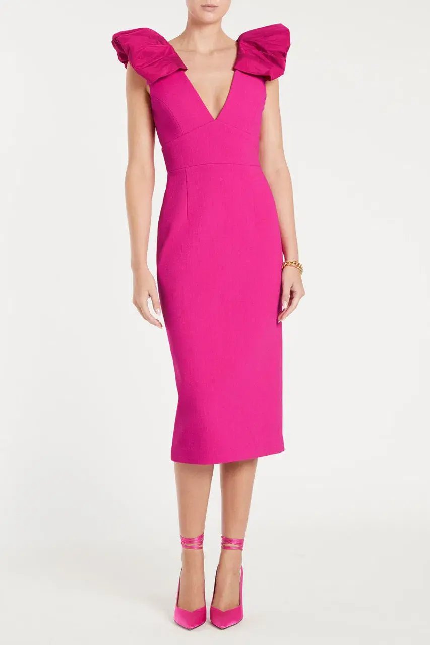 Rebecca Vallance Cupid's Bow Midi Dress in Hot Pink Size 8 photo 3
