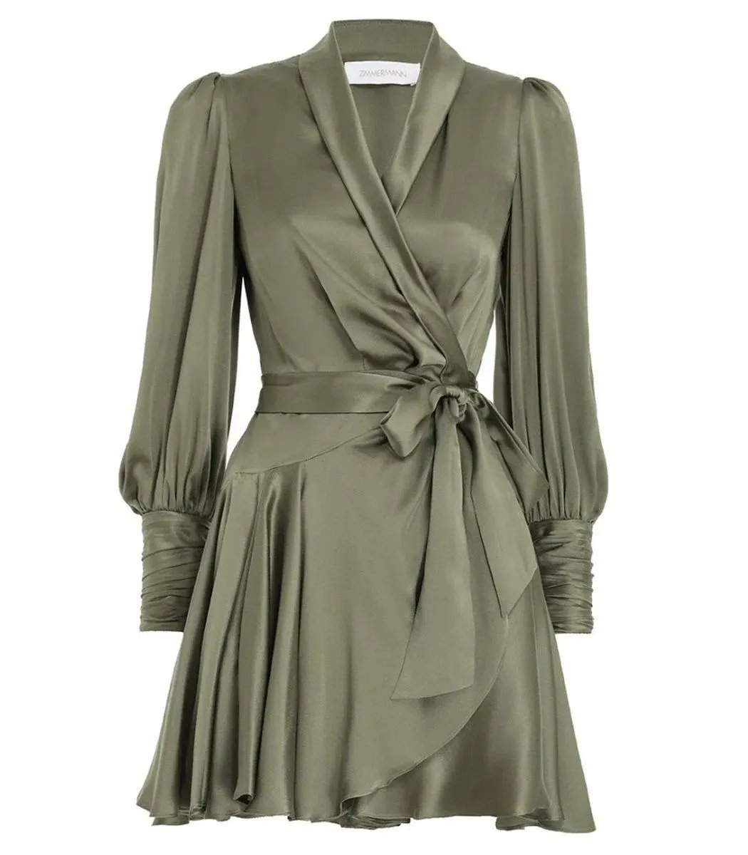 Zimmermann Silk Wrap Mini Dress Fennel Green Size 0P / AU 6 photo 4