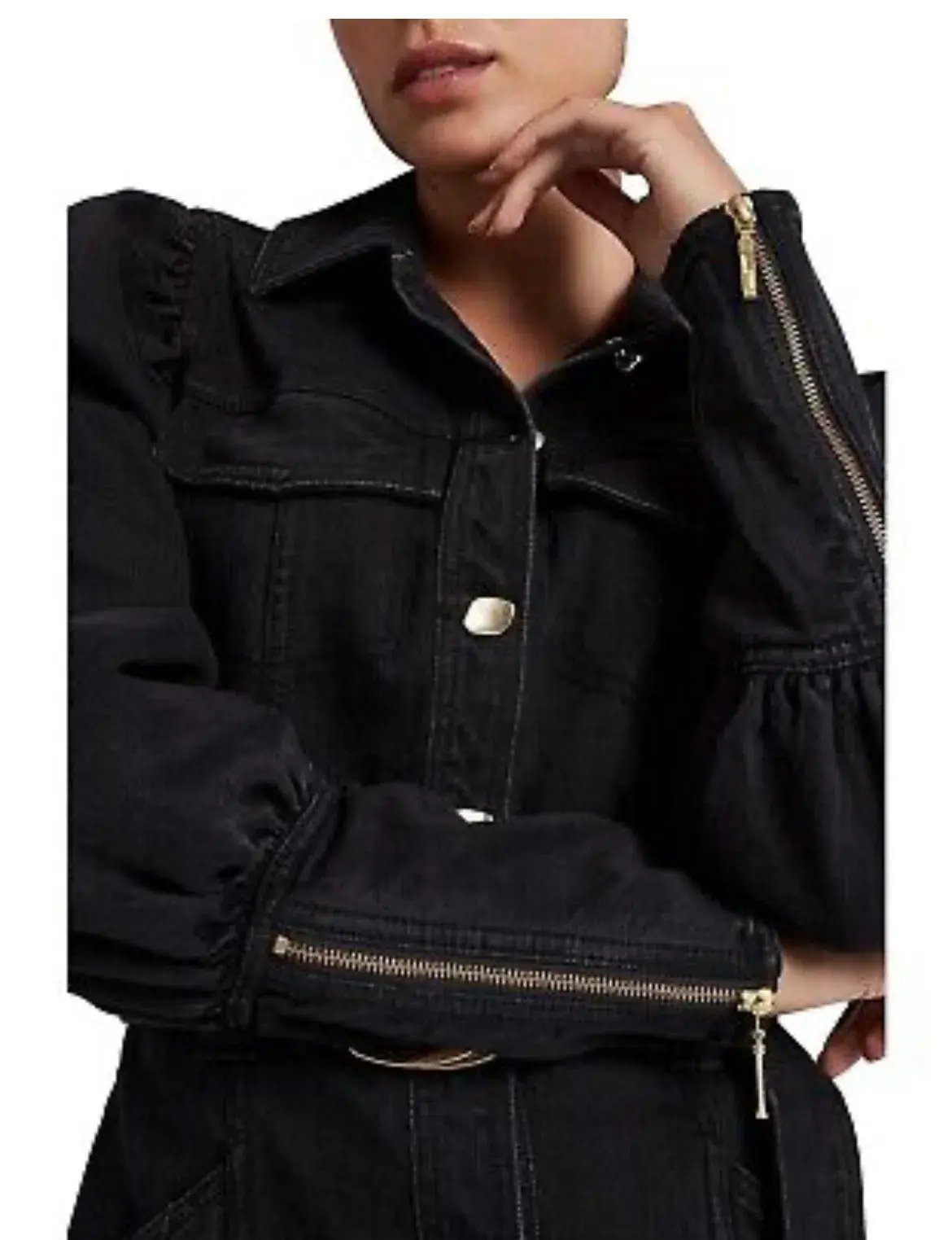 Aje Dione Denim Long Sleeve Mini Dress Black Size 12 photo 5