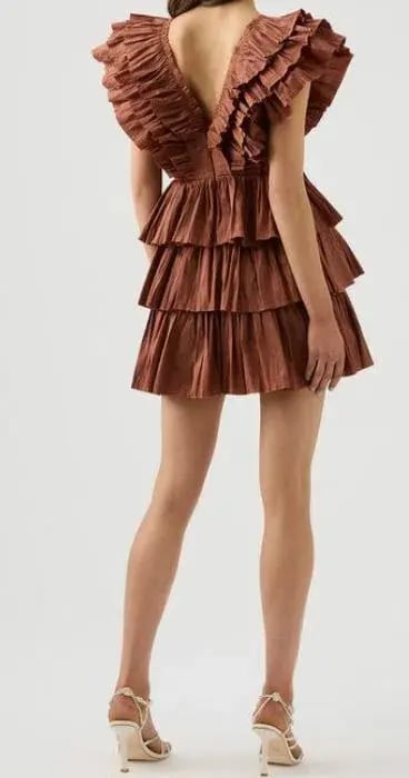Aje Rhythmic Frill Dress Coffee Size 12 photo 2