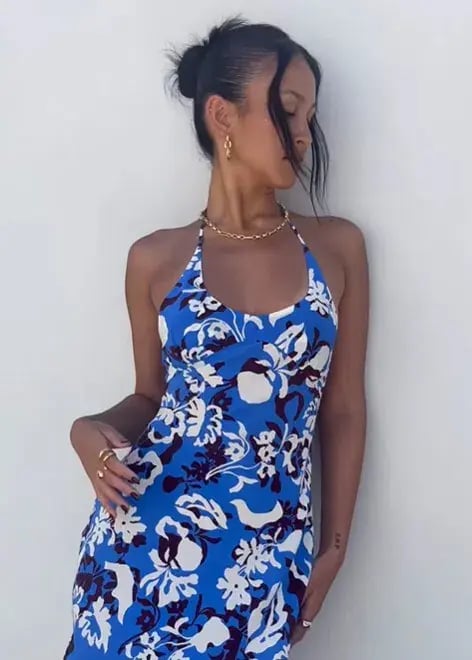 Bec & Bridge Clarisse Halter Maxi Dress in Blue Lagoon Hawaiian Floral Size 10 photo 3