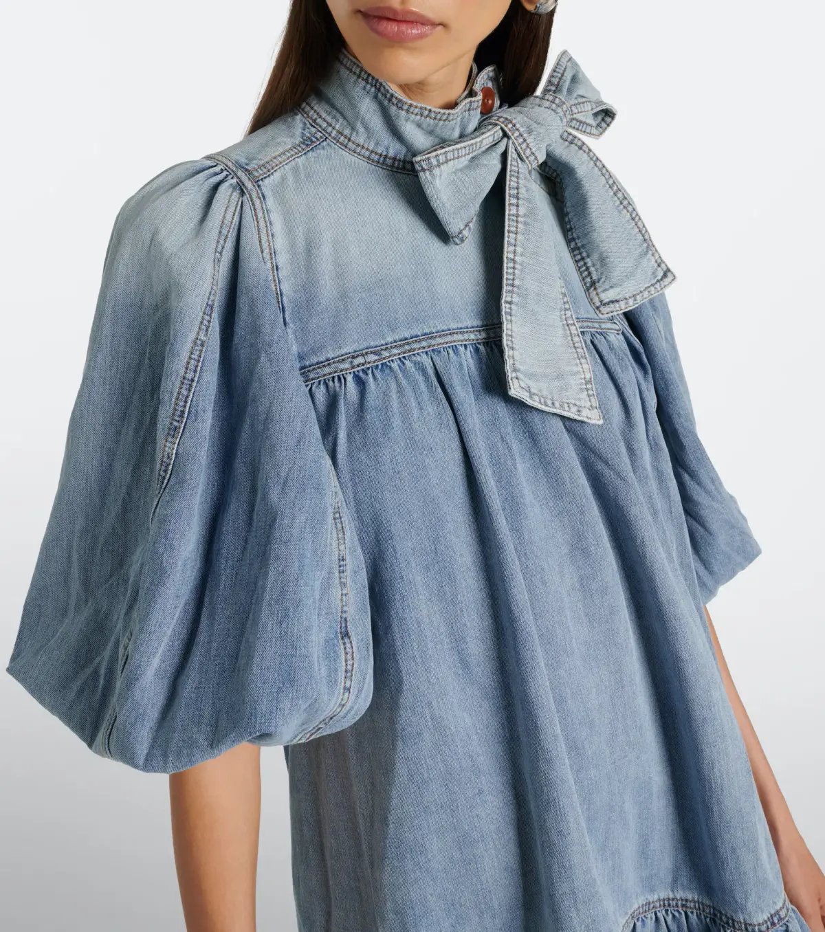 Zimmermann Denim Smock Mini Dress Faded Blue Size 6 photo 2