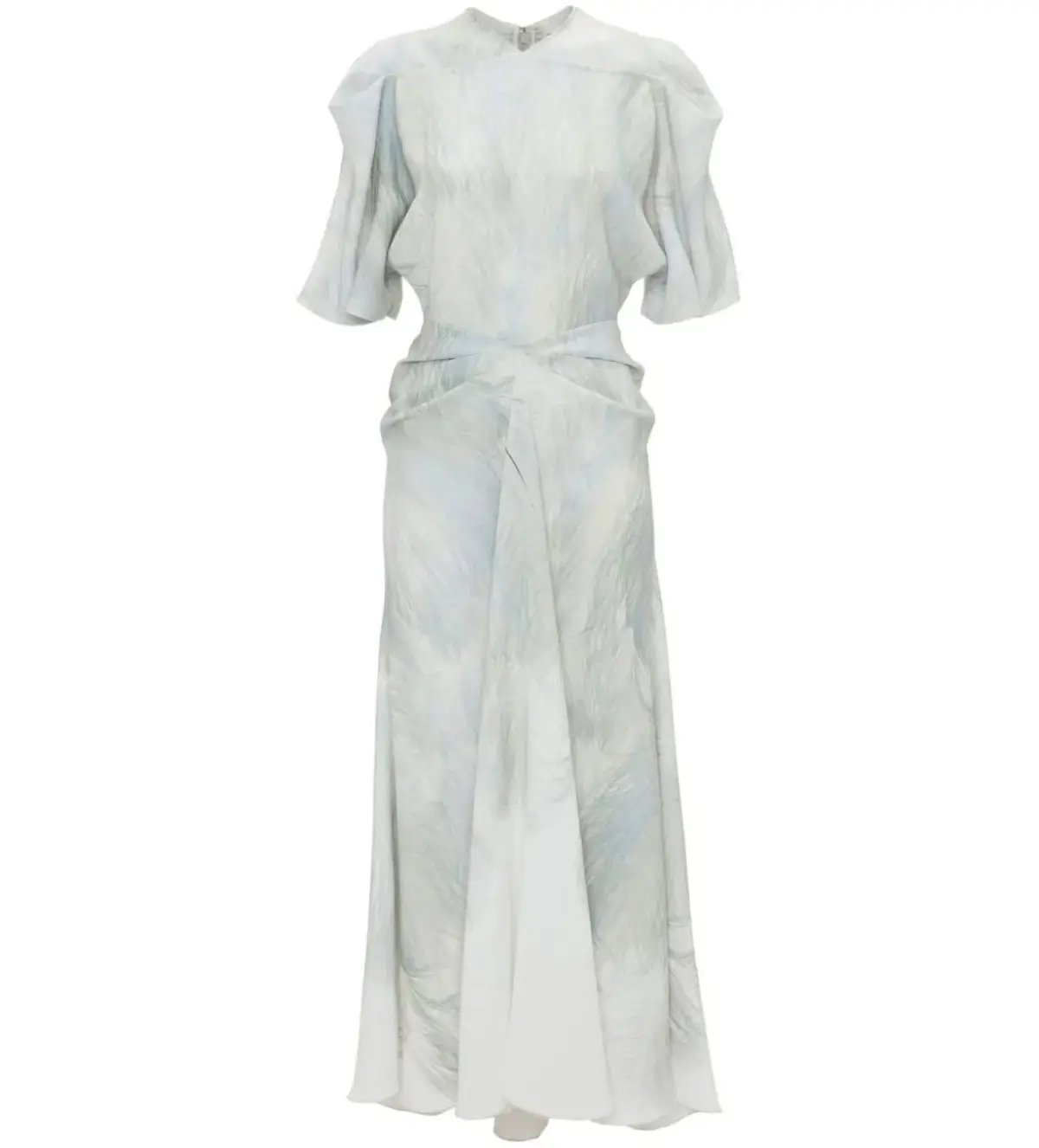 Victoria Beckham Drape Sleeve Midi Dress In White Digital Feather Print Size AU 8 photo 6