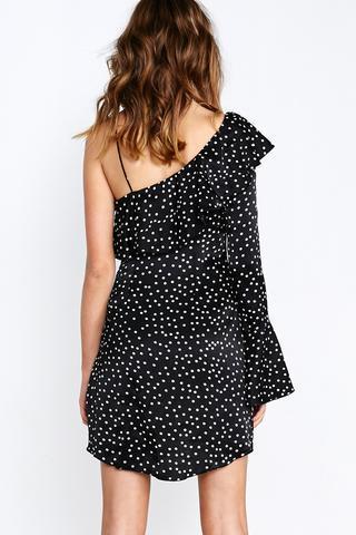 Shakuhachi Spot On One Sleeve Ruffle Polka Dot Dress Print Size 8 photo 3