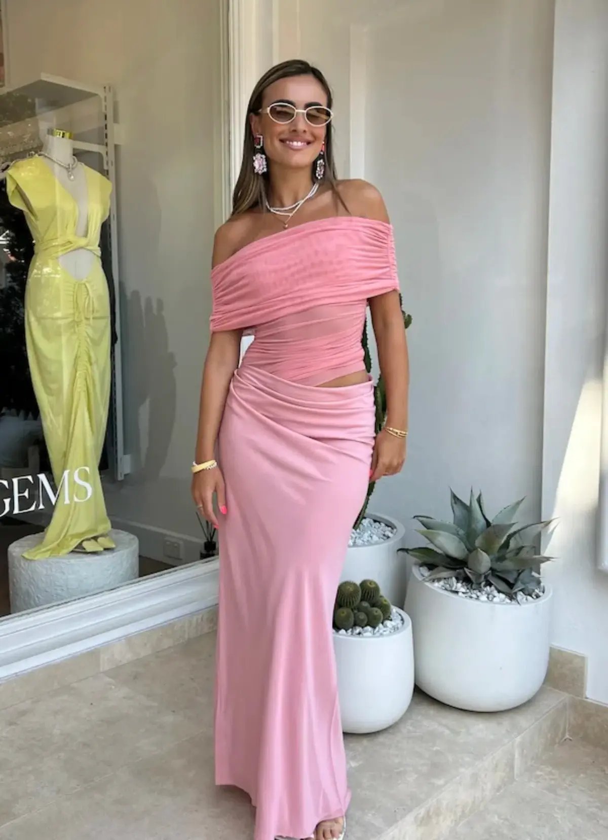 Benni Nico Off Shoulder Maxi Dress Candy Floss Size 6 photo 4