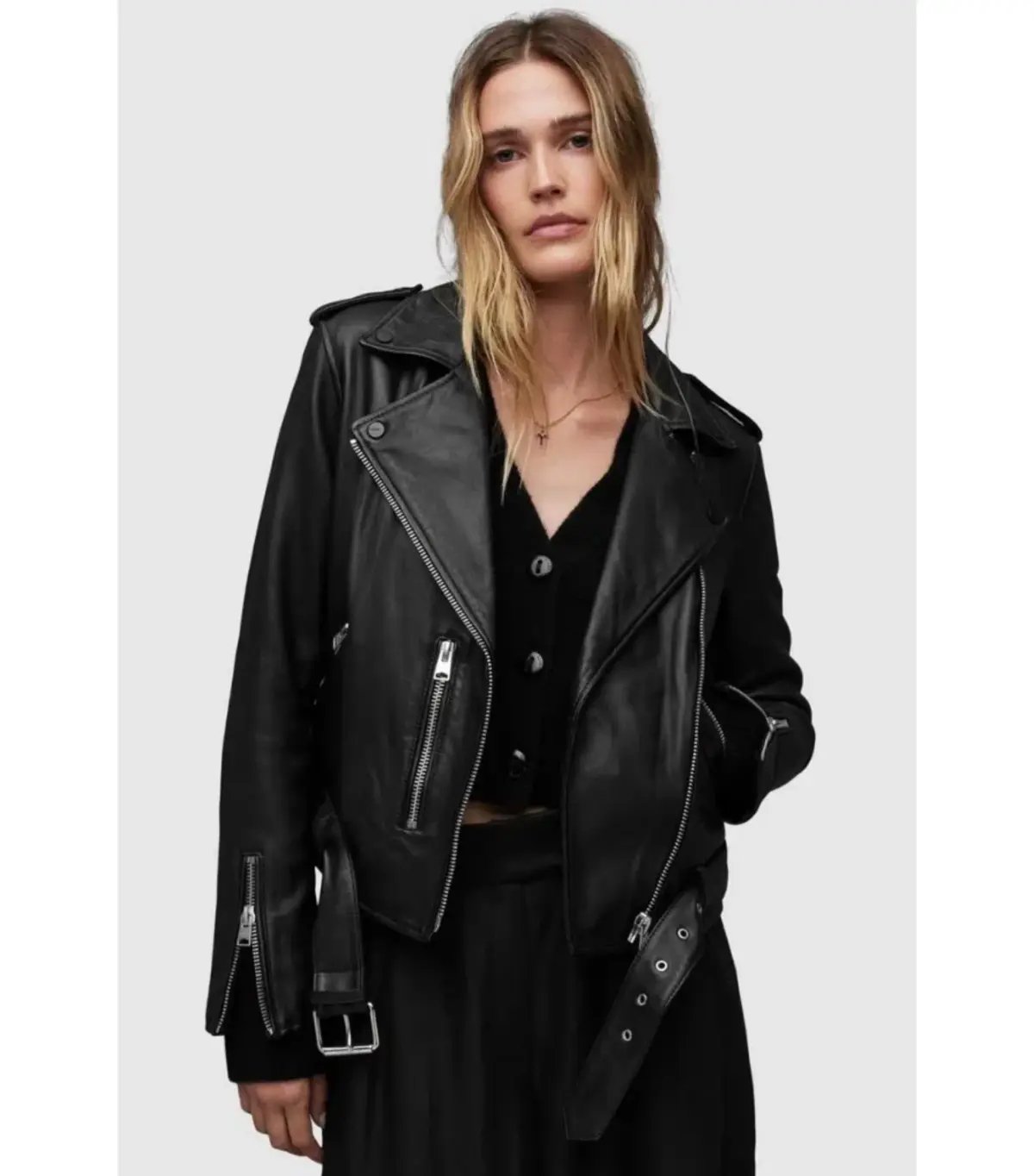 AllSaints Balfern Leather Biker Jacket Black Size AU 8 photo 5