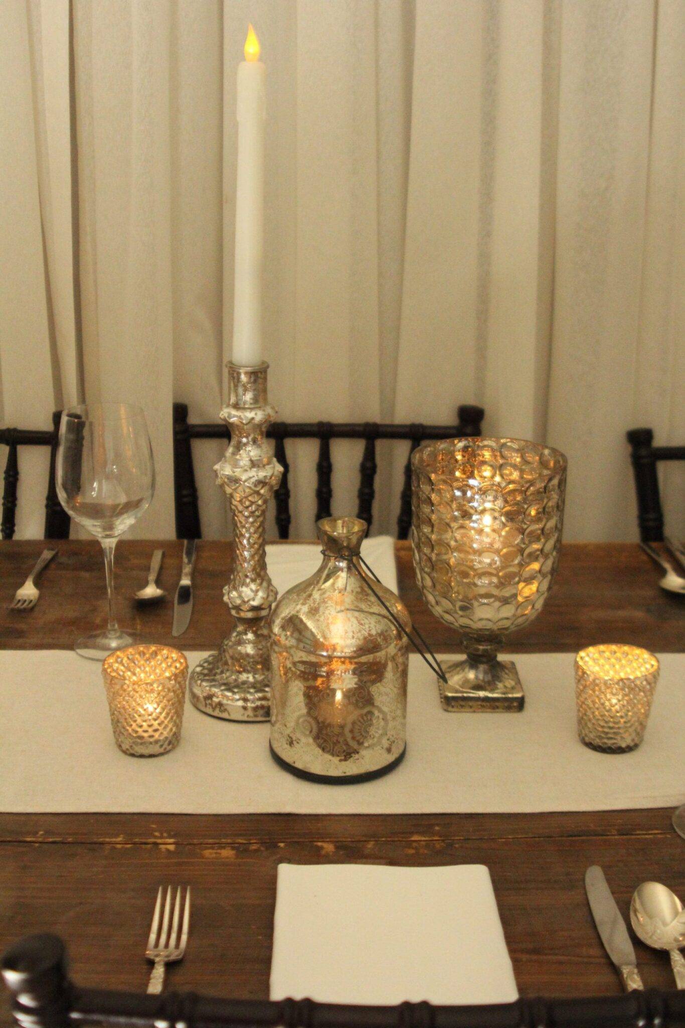 Silver Mercury Glass Footed Lanterns with led lights photo 2