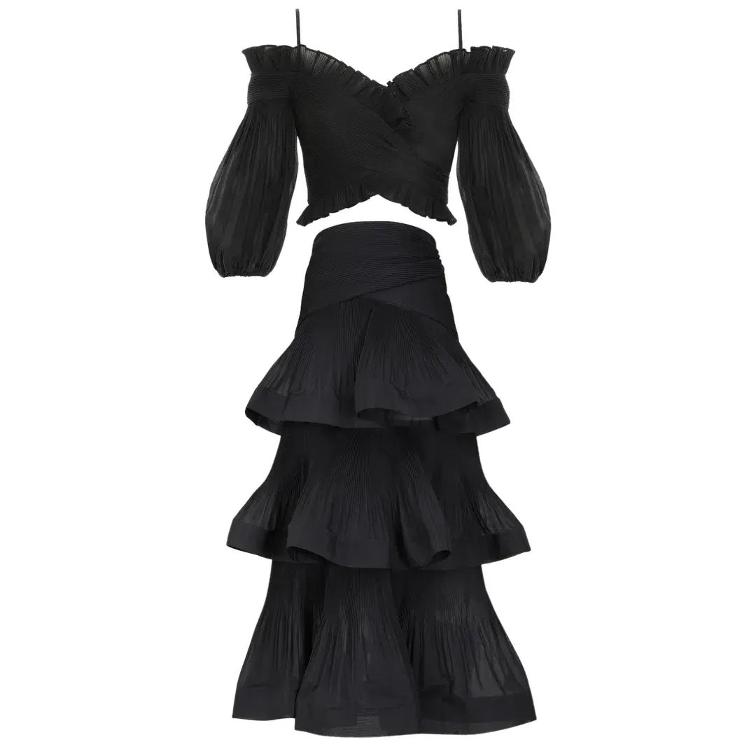 Zimmermann Pleated off The Shoulder Top and Midi Skirt Set Black suitable fit Size 10 photo 2