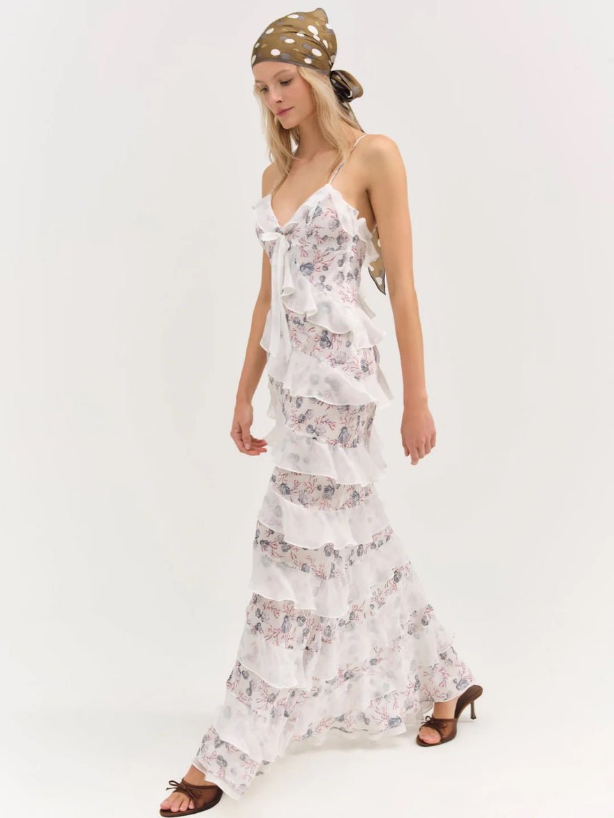 For Love and Lemons Debby Ruffled Maxi Dress - White photo 3