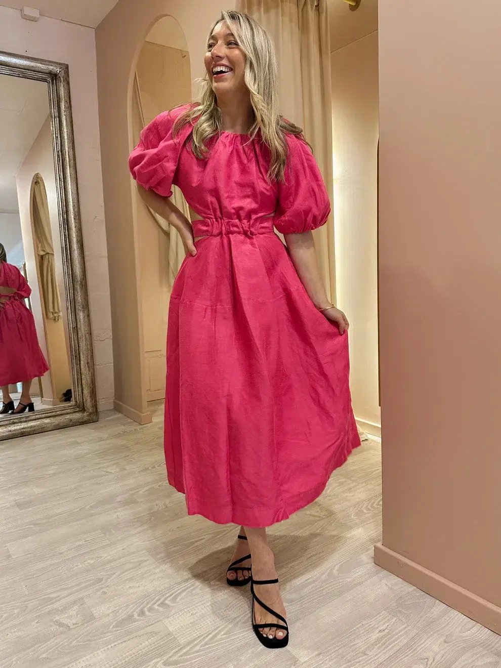 Aje Mimosa Cutout Midi Dress Hot Pink Size 6 photo 2