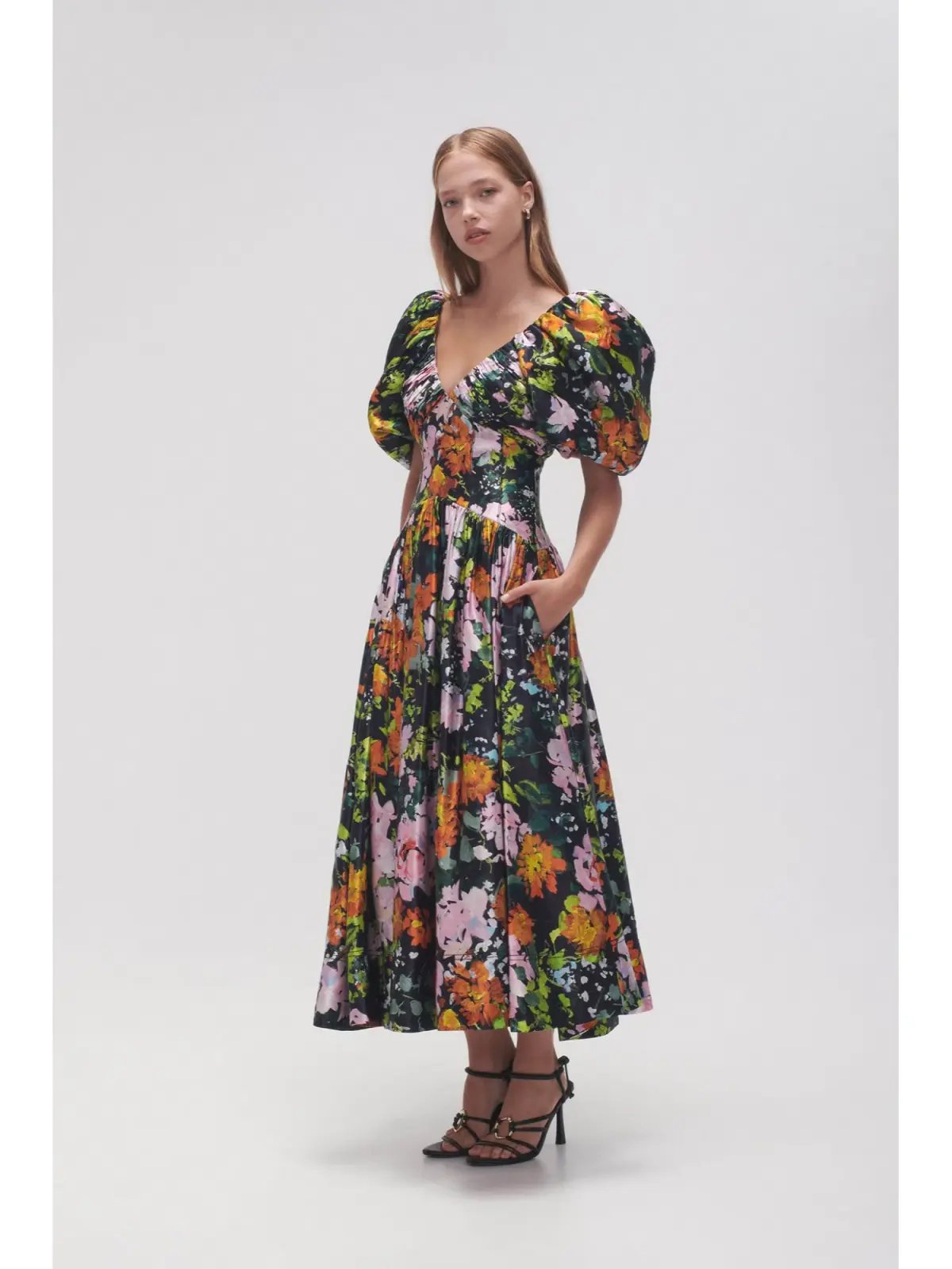 Aje Gabrielle Plunge Midi Dress Midnight Floral Size AU 8 photo 3