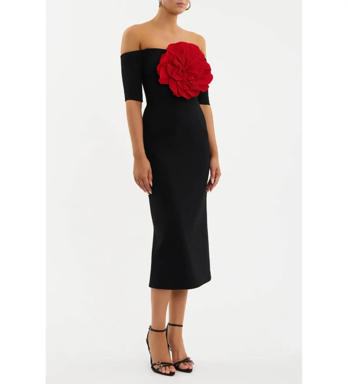 Rebecca Vallance Rhosen Off The Shoulder Midi Dress Black Size AU 8 photo 2