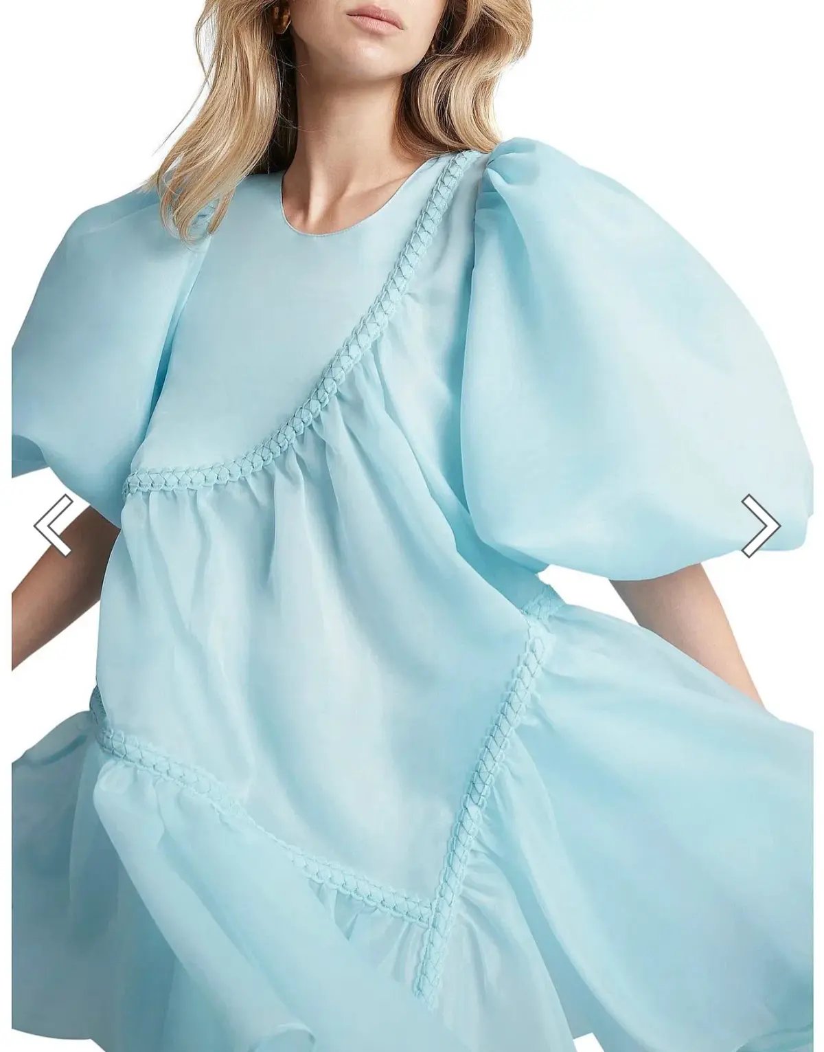 Aje Riviera Asymmetric Braided Puff Sleeve Smock Dress Blue Size 12 photo 2