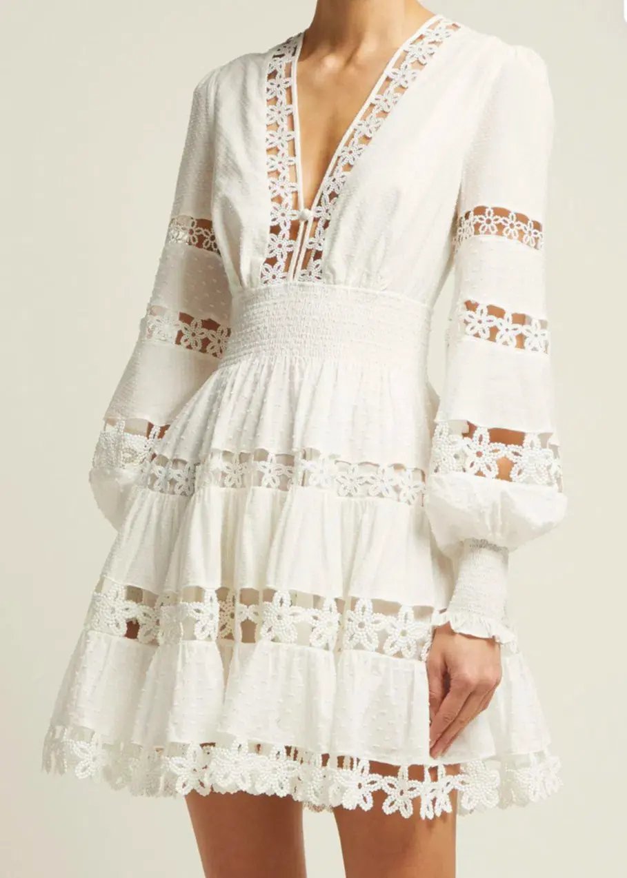 Zimmermann Ivory Embroidered Primrose Daisy Short Dress Size 1/10 photo 2