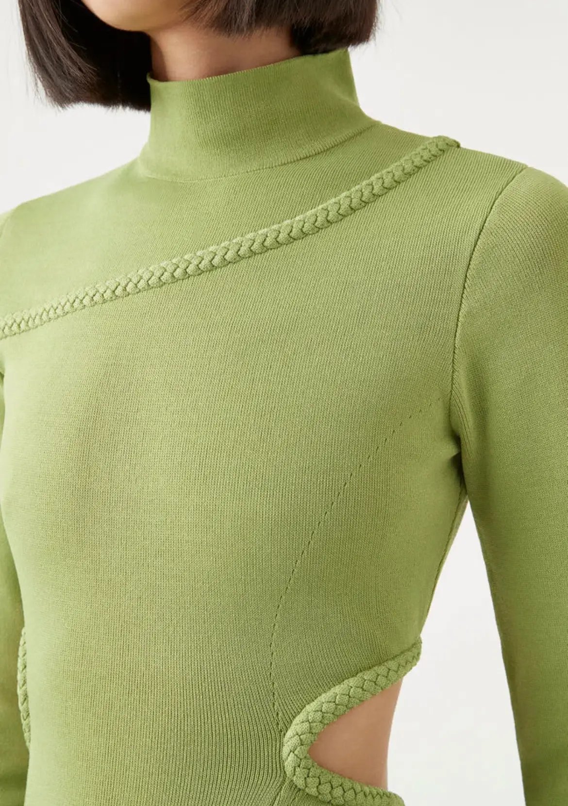 Aje Amelie Braided Cut Out Knit Dress in Olive Green Size M/Au 12 photo 3