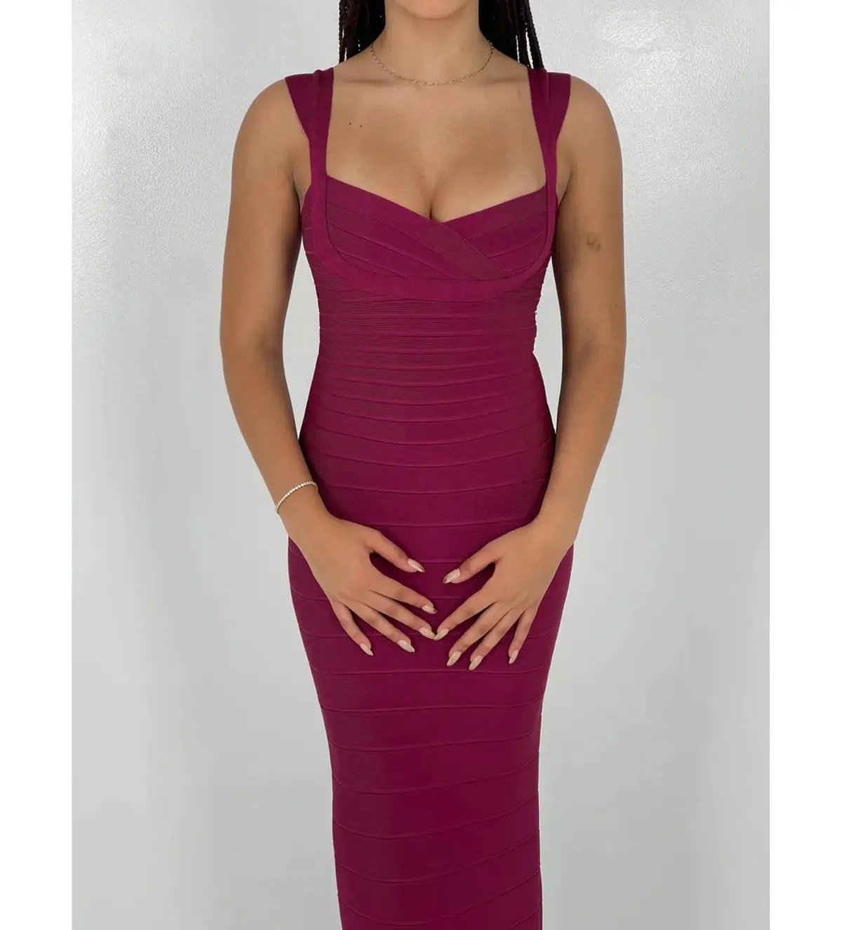 Herve Leger Sweetheart Banded Gown Burgundy Size S/AU 8 photo 3