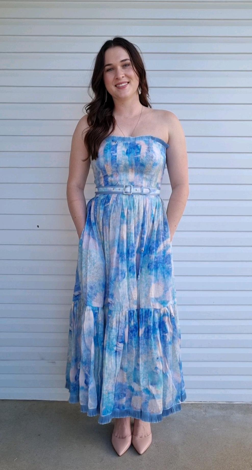 Leo and Lin Oceania Silk Linen Strapless Dress Print Size 12 photo 2