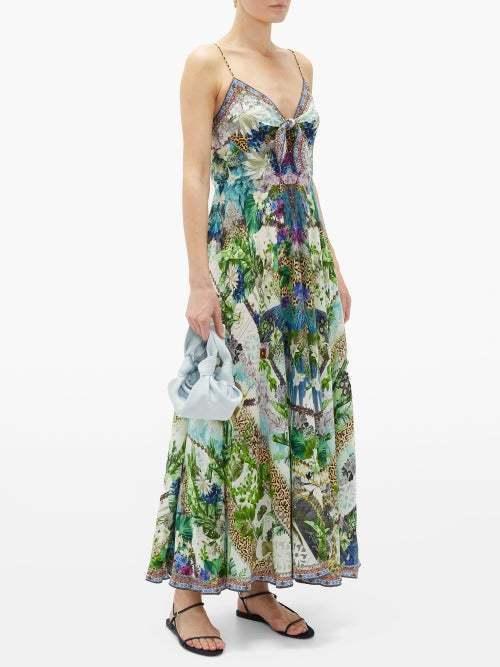Camilla Leopard and Floral Print Silk Maxi Dress Green Size 10 photo 2