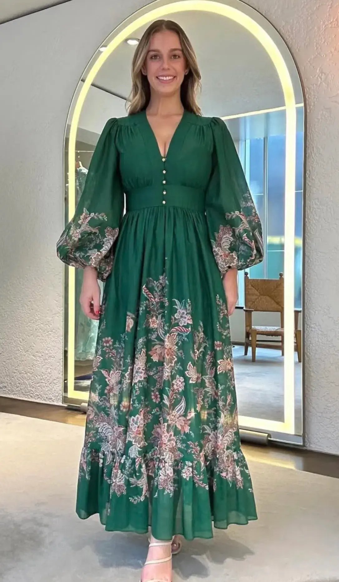 Zimmermann Rhiannon Plunge Maxi Dress Green Multi Paisley Size 3 / AU 14 photo 2