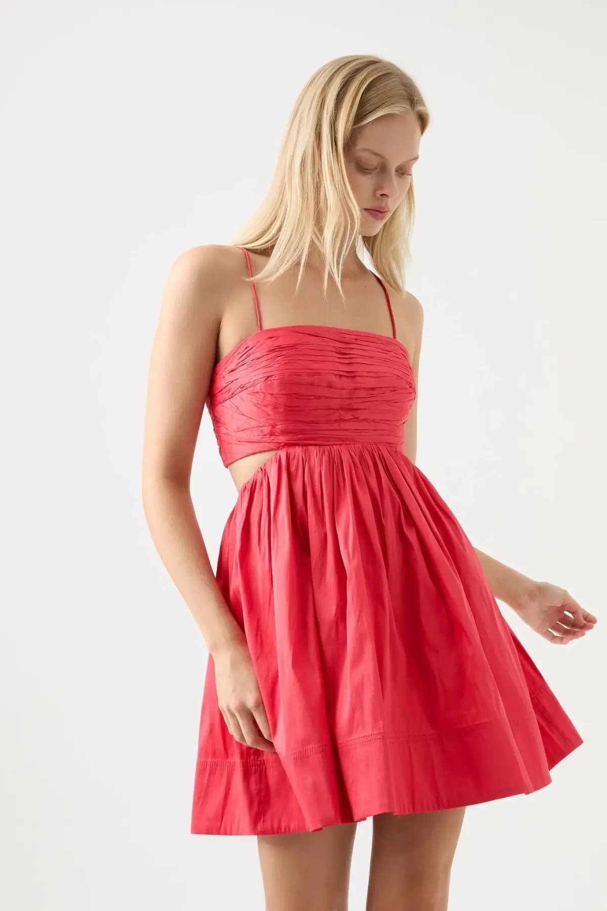 Aje Liza Ruched Baby Doll Mini Dress Rouge Pink Size 14 photo 2