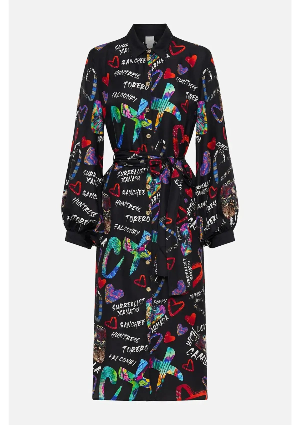 Camilla Tagged Up High Low Midi Shirt Dress Black Print Size M / AU 12 photo 4