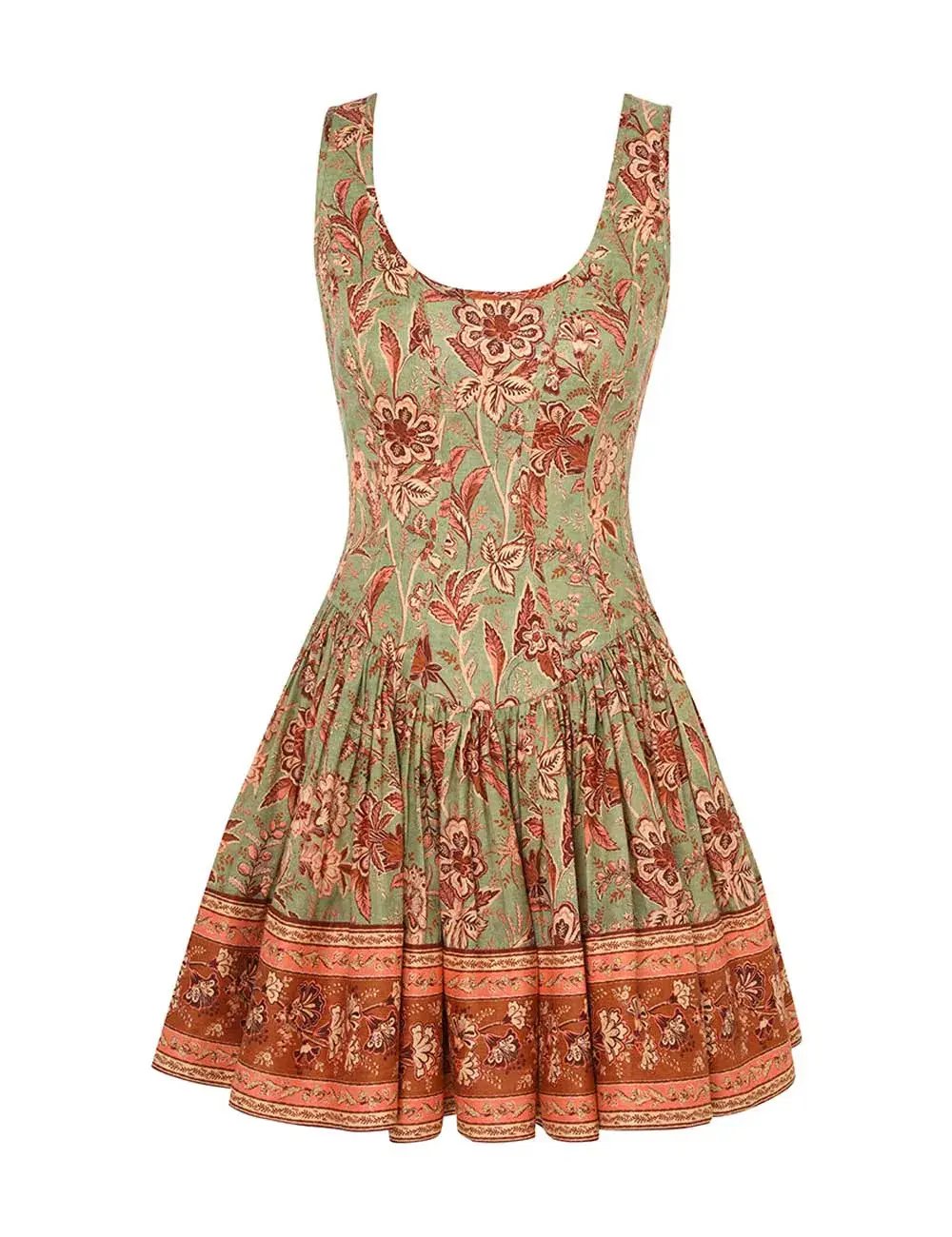 Zimmermann Junie Panelled Mini Dress Sage/Brown Floral Size 1 / AU 10 photo 2