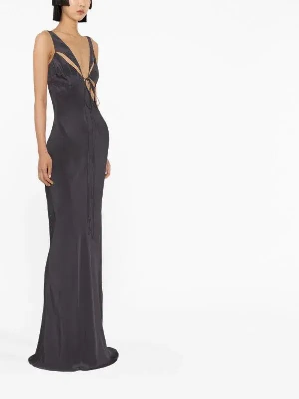 Christopher Esber V Neck Sleeveless Dress Charcoal Grey Size 10 photo 2