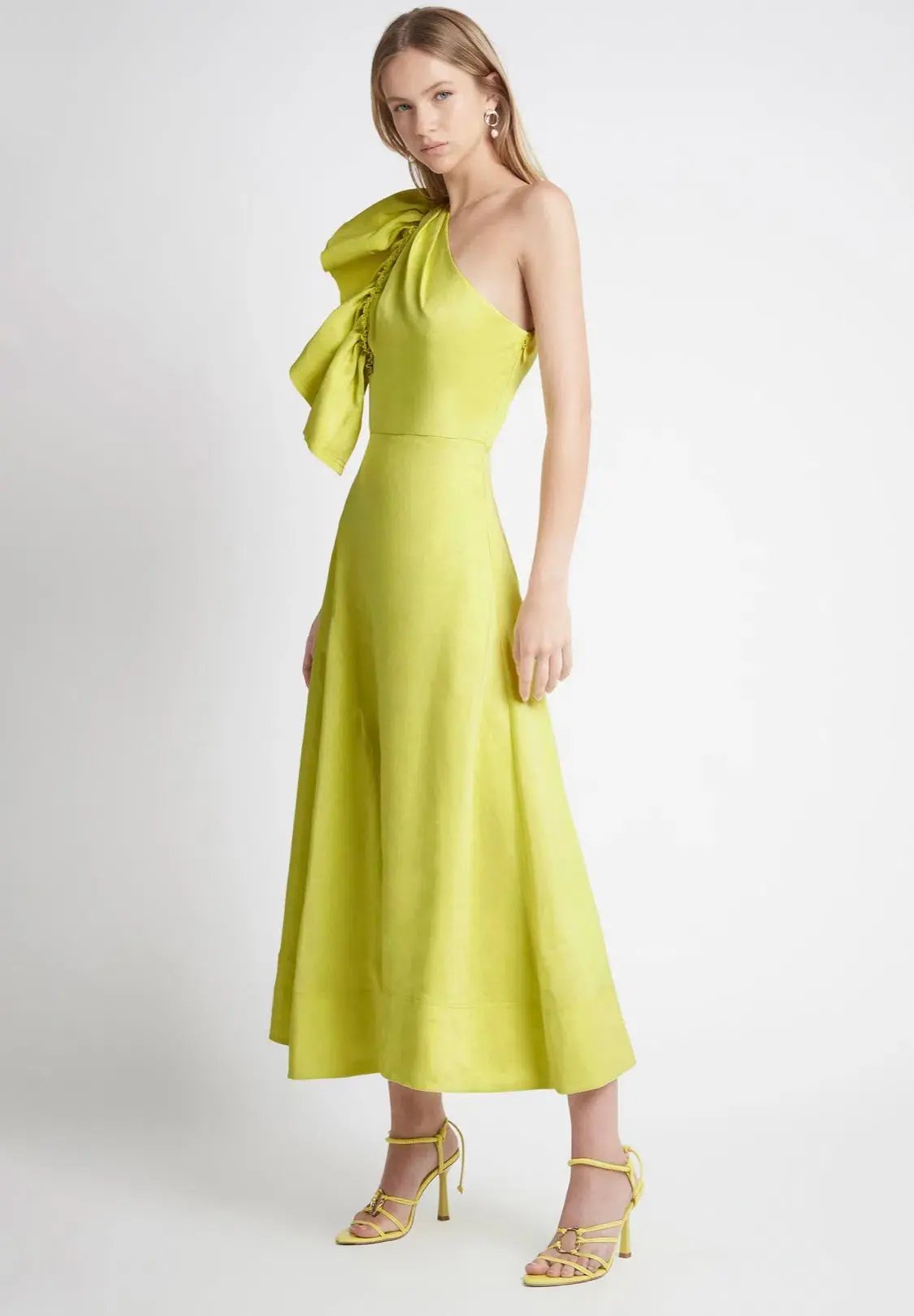 Aje Bonjour Asymmetric Midi Dress Lime Green Size 12 photo 2