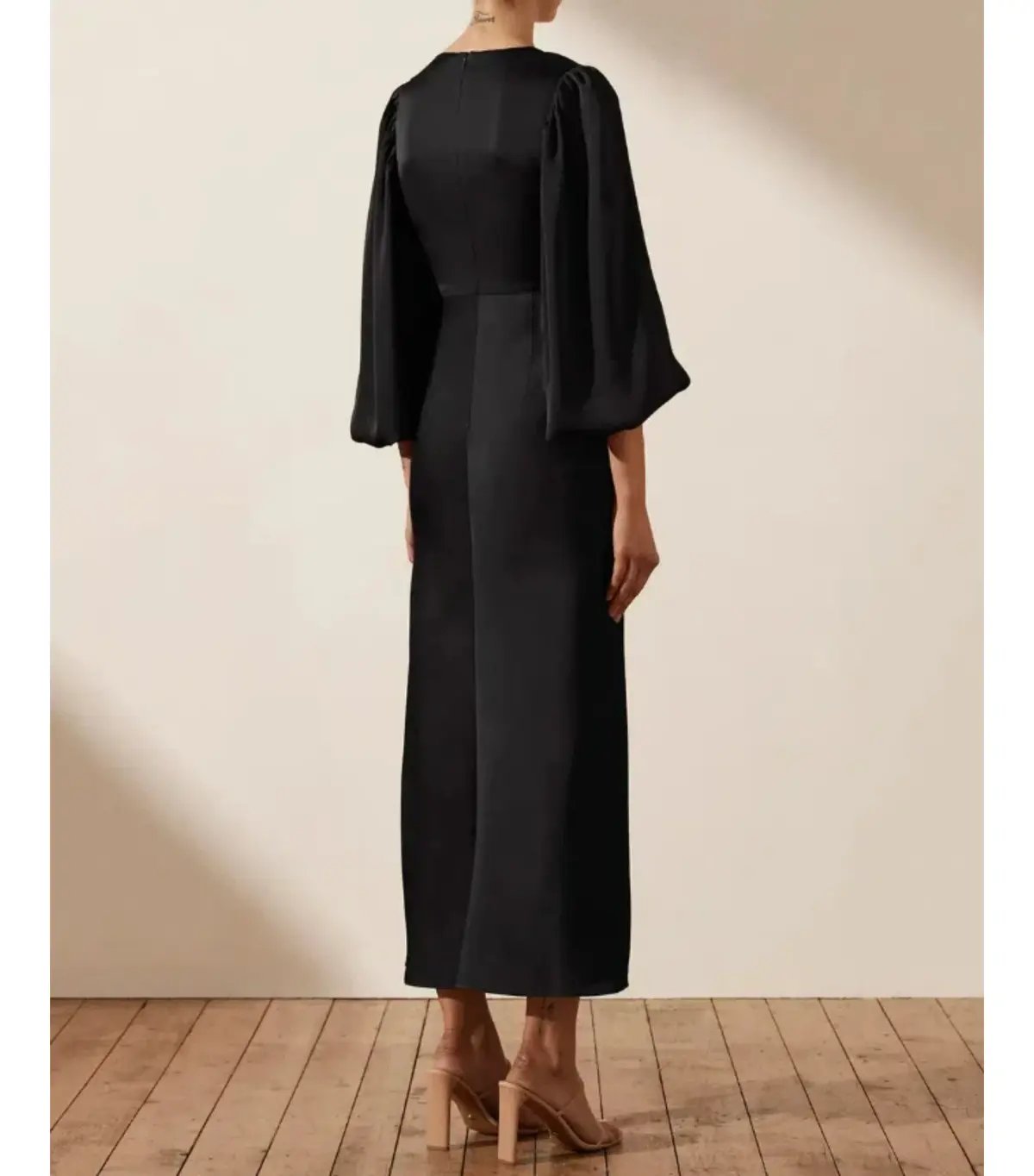 Shona Joy Luxe Twist Front Balloon Sleeve Midi Dress Black Onyx Size AU 18 photo 3