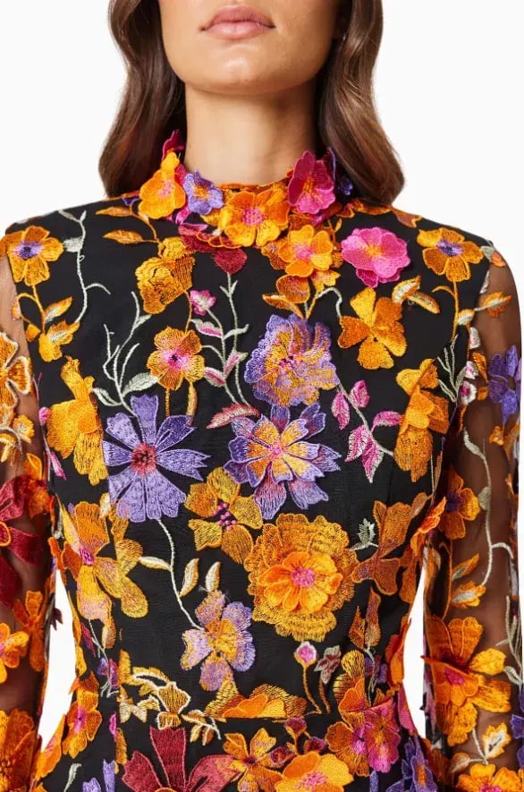 Elliatt Alessandra Floral Long Sleeve Mini Dress in Orange Multi Size photo 2
